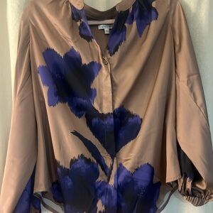 Chico's Tan and Blue/Purple Oversized Blouse